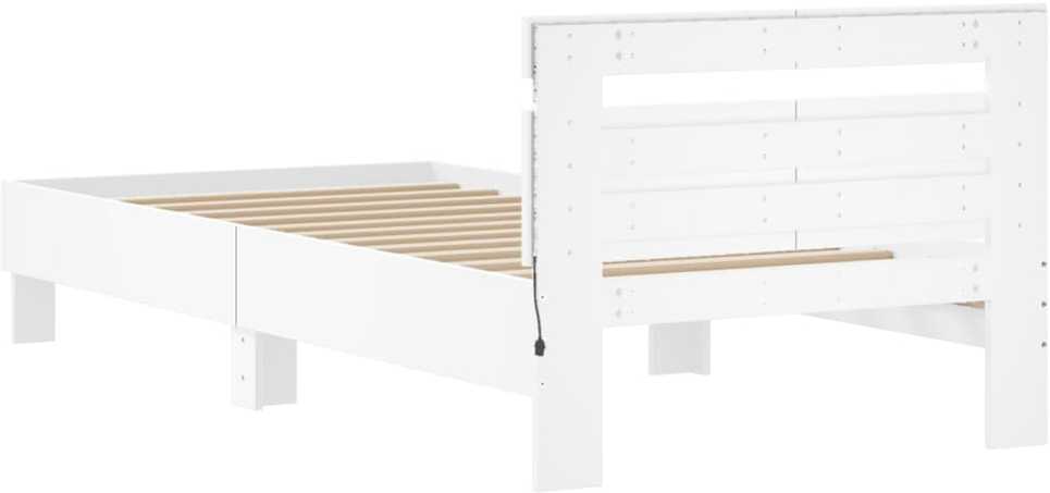 Lovos rėmas su galvūgaliu ir LED lemputėmis, baltas, 100x200cm