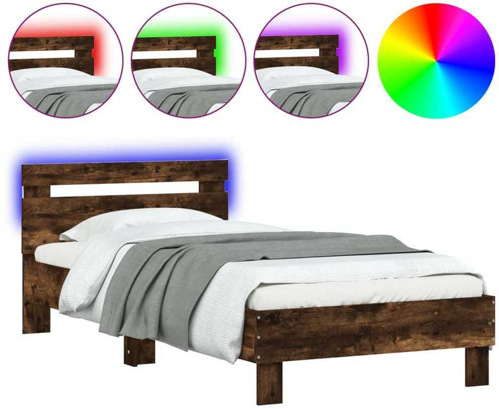 Lovos rėmas su galvūgaliu ir LED lemputėmis, dūminis, 75x190cm