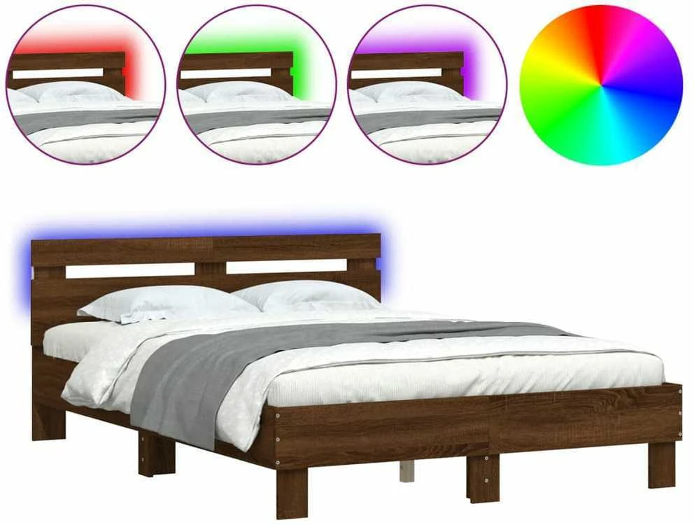 Lova Lovos rėmas su galvūgaliu ir LED, rudas ąžuolo, 135x190cm