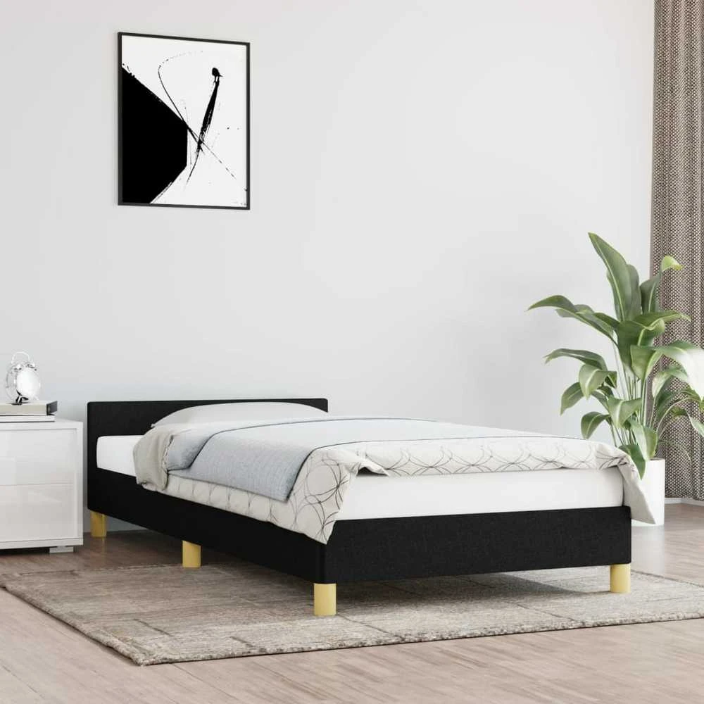 Lovos rėmas su galvūgaliu be čiužinio, juodas, 90x200cm audinys