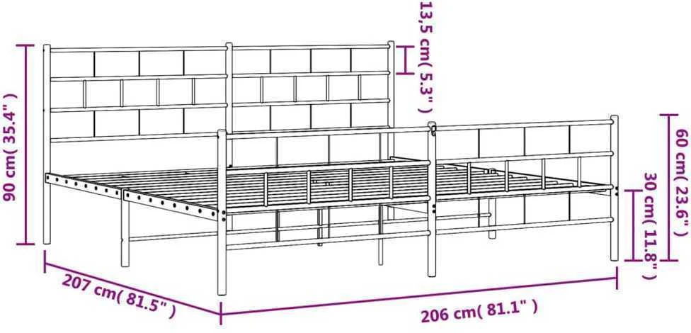Lovos rėmas su galvūgaliu/kojūgaliu, juodas, 200x200cm, metalas
