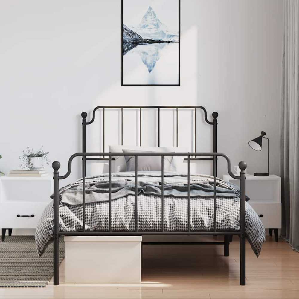 Lovos rėmas su galvūgaliu/kojūgaliu, juodas, 100x200cm, metalas
