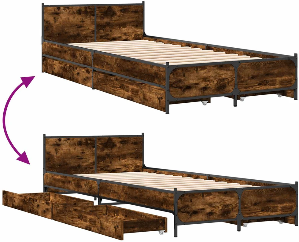 Lova Lovos Rėmas su Galvūgaliu su stalčių Dūminio ąžuolo 80 x 200 cm