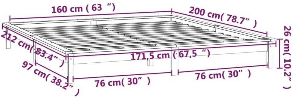 Lovos rėmas su LED, 160x200cm, medienos masyvas