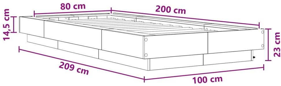 Lova Lovos rėmas su LED Artisano ąžuolo 80 x 200 cm Apdirbta mediena