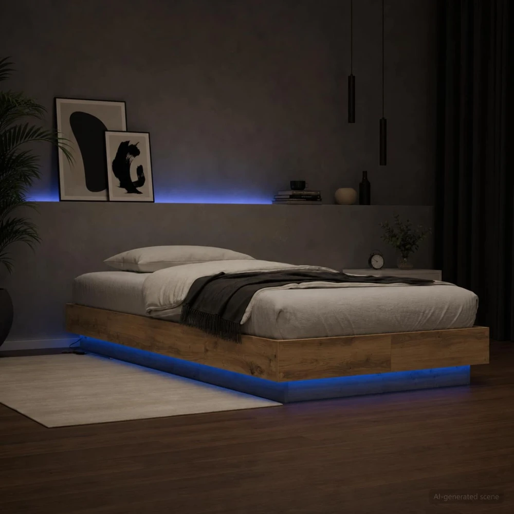 Lova Lovos rėmas su LED Artisano ąžuolo 80 x 200 cm Apdirbta mediena