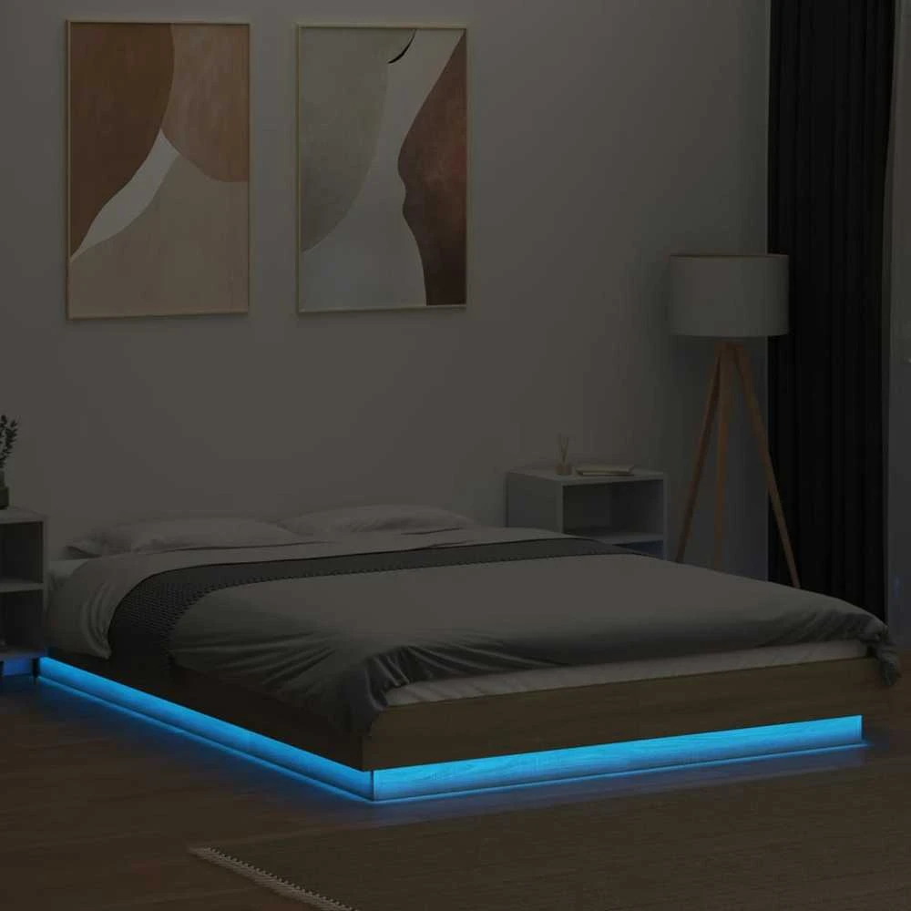 Lovos rėmas su LED, ąžuolo, 120x190cm, apdirbta mediena