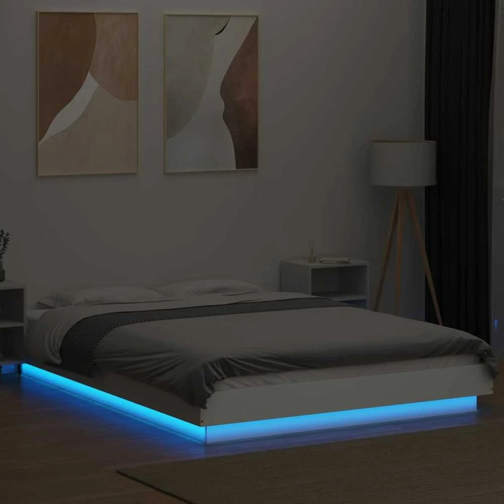 Lovos rėmas su LED, baltas, 120x190cm, apdirbta mediena