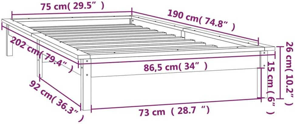Lovos rėmas su LED, baltas, 75x190cm, mediena, vienvietis