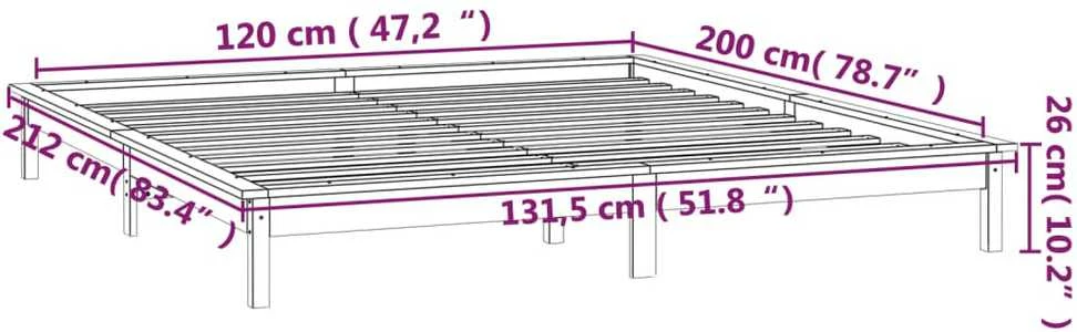 Lovos rėmas su LED, baltos spalvos, 120x200cm, medienos masyvas