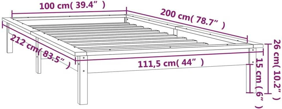 Lovos rėmas su LED, baltos spalvos, 100x200cm, medienos masyvas