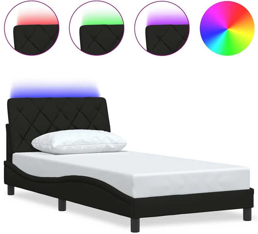 Lovos rėmas su LED be čiužinio, juodos spalvos, 100x200 cm