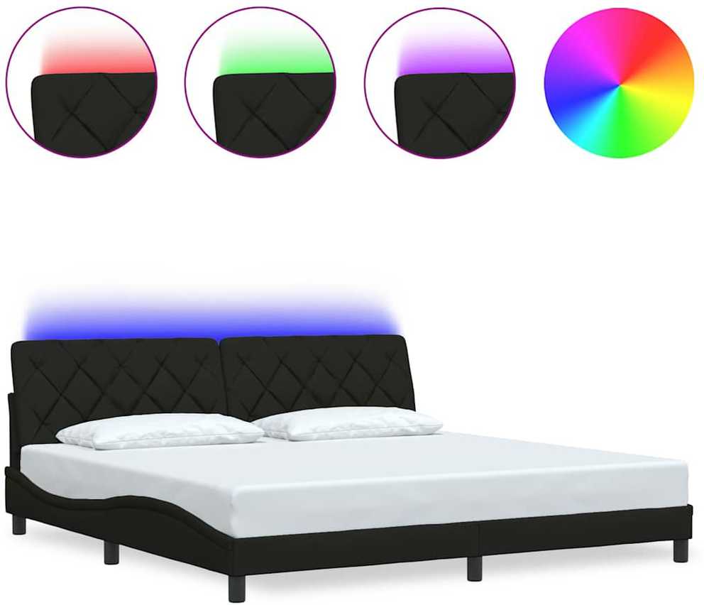 Lovos rėmas su LED be čiužinio, juodos spalvos, 200x200 cm