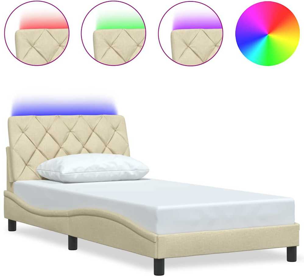 Lovos rėmas su LED be čiužinio, kreminės spalvos, 100x200 cm
