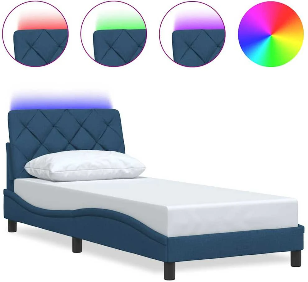 Lovos rėmas su LED be čiužinio, mėlynas, 80x200 cm, audinys