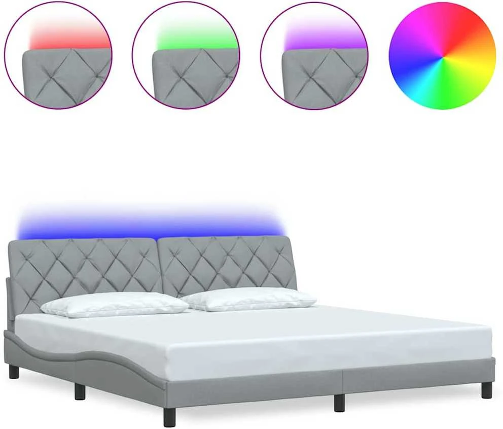 Lovos rėmas su LED be čiužinio, šviesiai pilkas, 200x200 cm