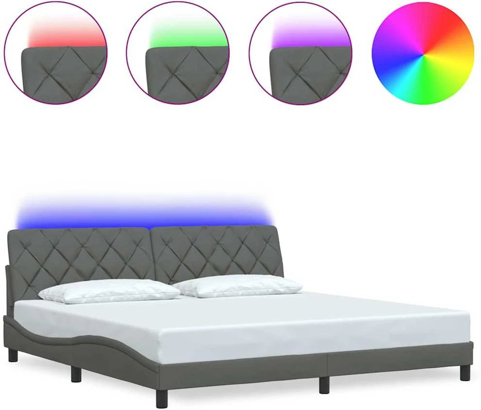 Lovos rėmas su LED be čiužinio, tamsiai pilkas, 200x200 cm