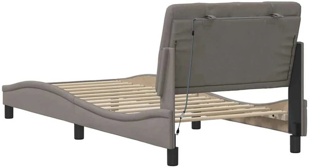 Lovos rėmas su LED be čiužinio, taupe, 90x190 cm, audinys