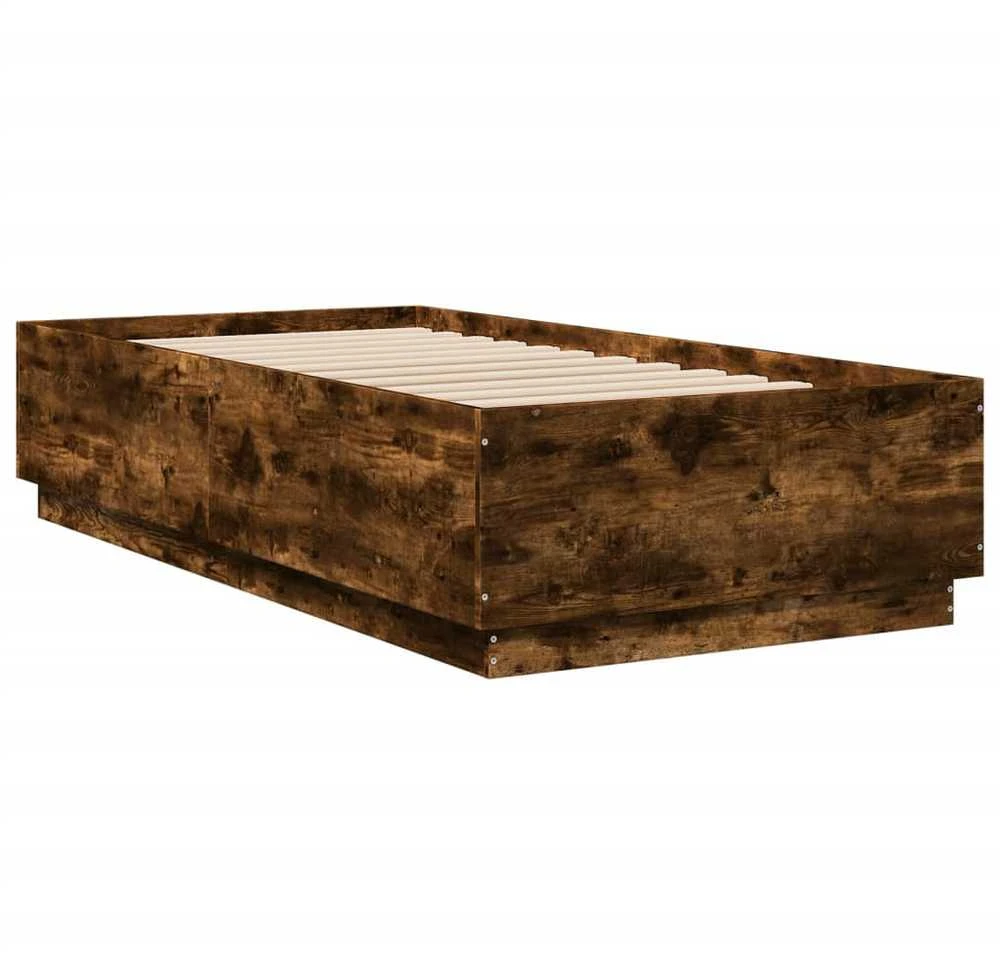 Lovos rėmas su LED, dūminio ąžuolo, 75x190cm, apdirbta mediena