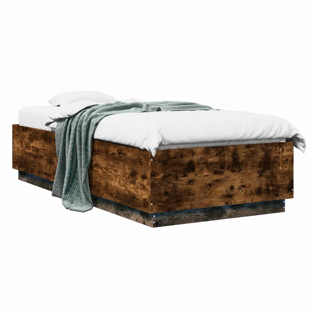 Lova Lovos rėmas su LED Dūminio ąžuolo 80 x 200 cm Apdirbta mediena