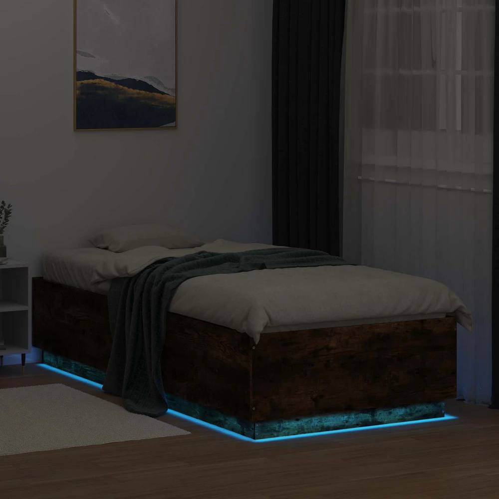 Lova Lovos rėmas su LED Dūminio ąžuolo 80 x 200 cm Apdirbta mediena