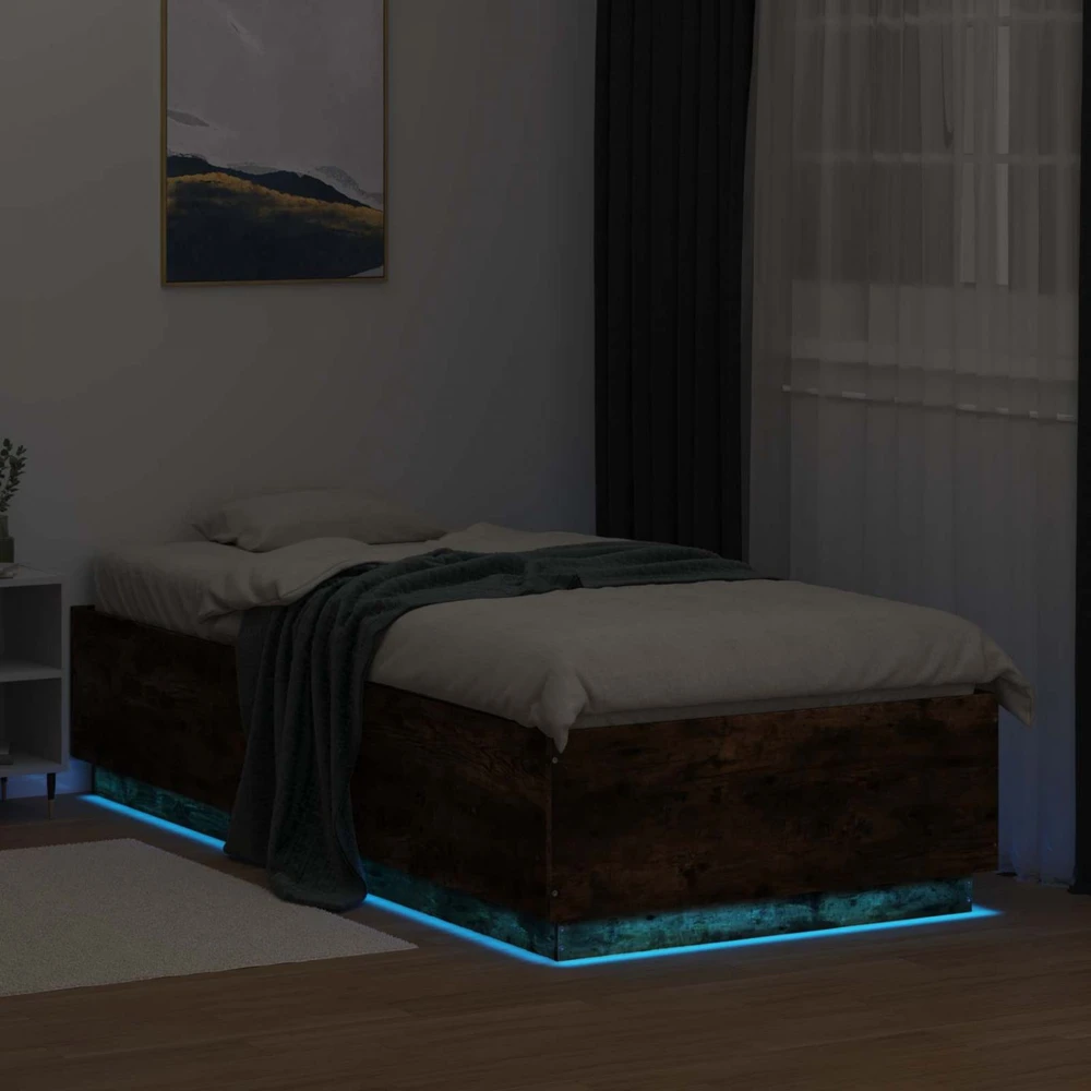 Lova Lovos rėmas su LED Dūminio ąžuolo 80 x 200 cm Apdirbta mediena
