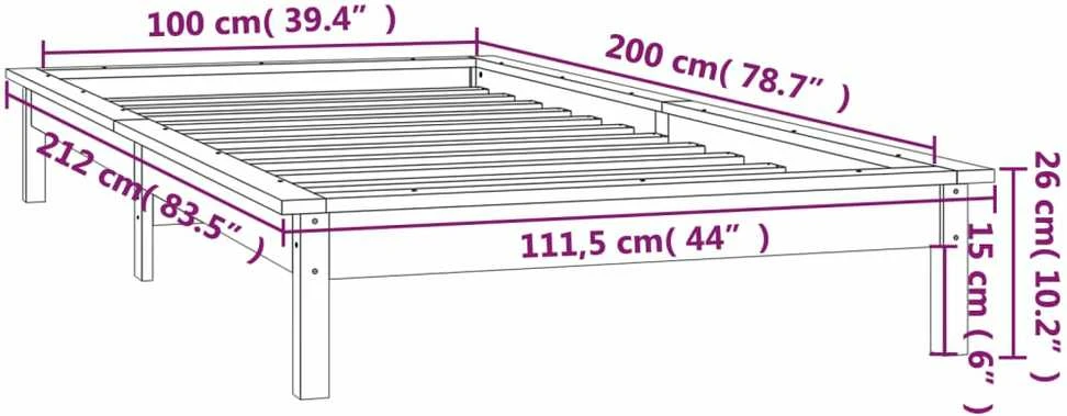 Lovos rėmas su LED, juodos spalvos, 100x200cm, medienos masyvas