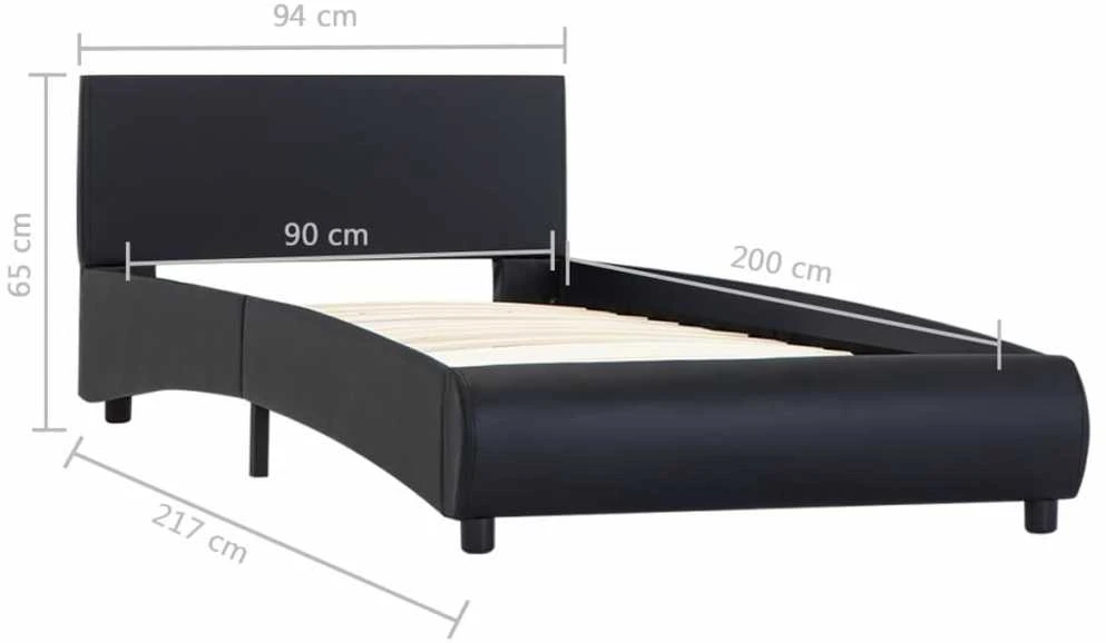 Lovos rėmas su LED, juodos spalvos, 90x200cm, dirbtinė oda