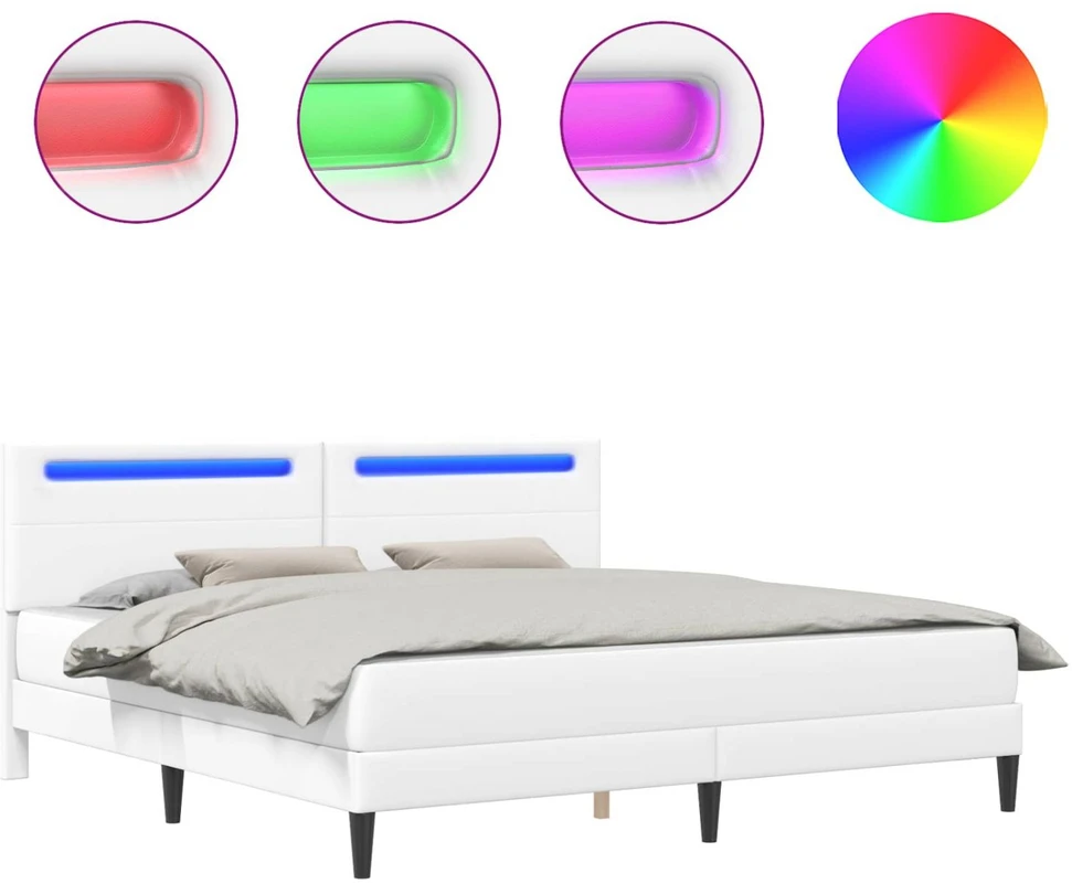 Lova Lovos rėmas su LED juostelėmis Balta 180 x 200 cm Dirbtinė oda