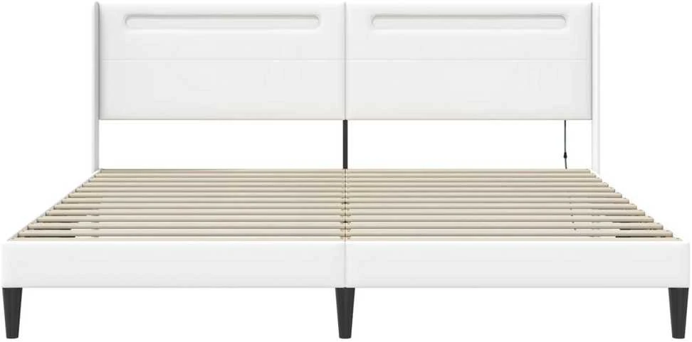 Lovos rėmas su LED juostelėmis Balta 200 x 200 cm Dirbtinė oda