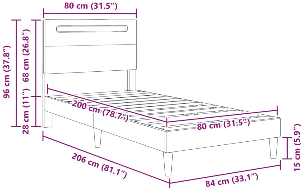 Lova Lovos rėmas su LED juostelėmis Balta 80 x 200 cm Dirbtinė oda
