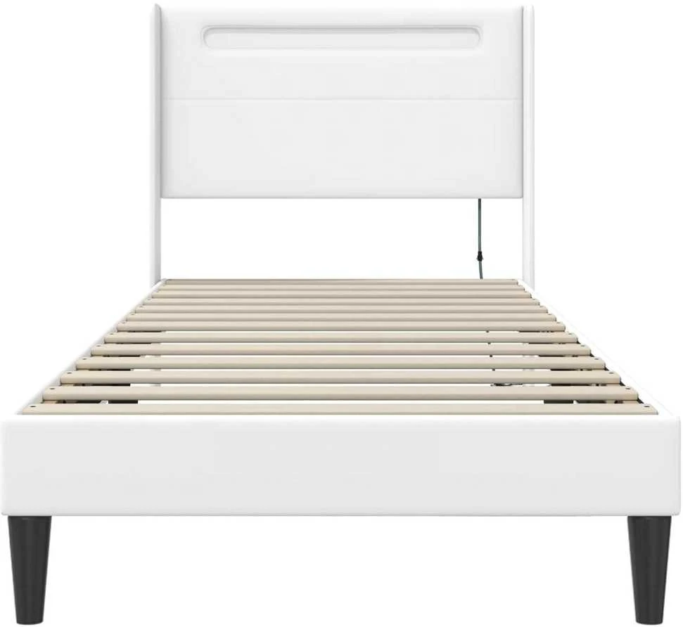 Lova Lovos rėmas su LED juostelėmis Balta 90 x 200 cm Dirbtinė oda