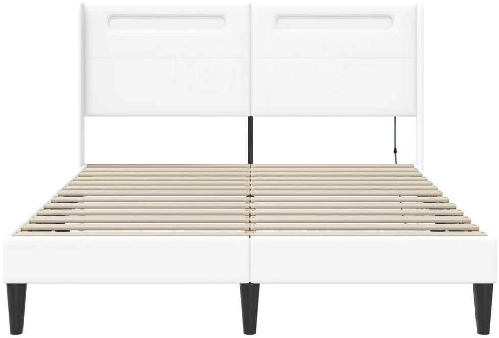 Lovos rėmas su LED juostelėmis Balta 140 x 190 cm Dirbtinė oda