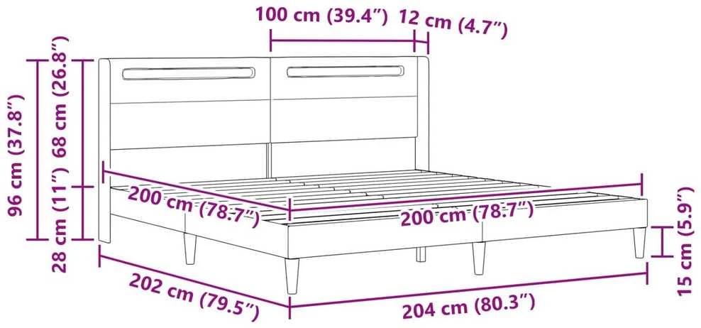 Lovos rėmas su LED juostelėmis Balta 200 x 200 cm Dirbtinė oda