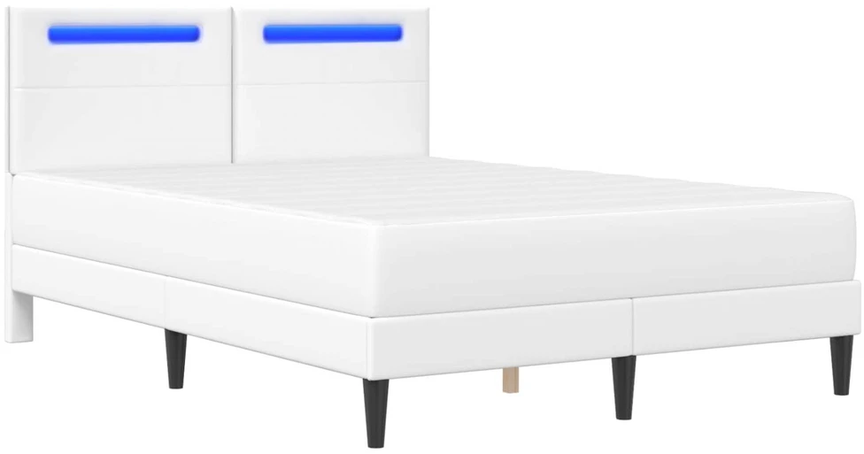 Lovos rėmas su LED juostelėmis Balta 140 x 200 cm Dirbtinė oda