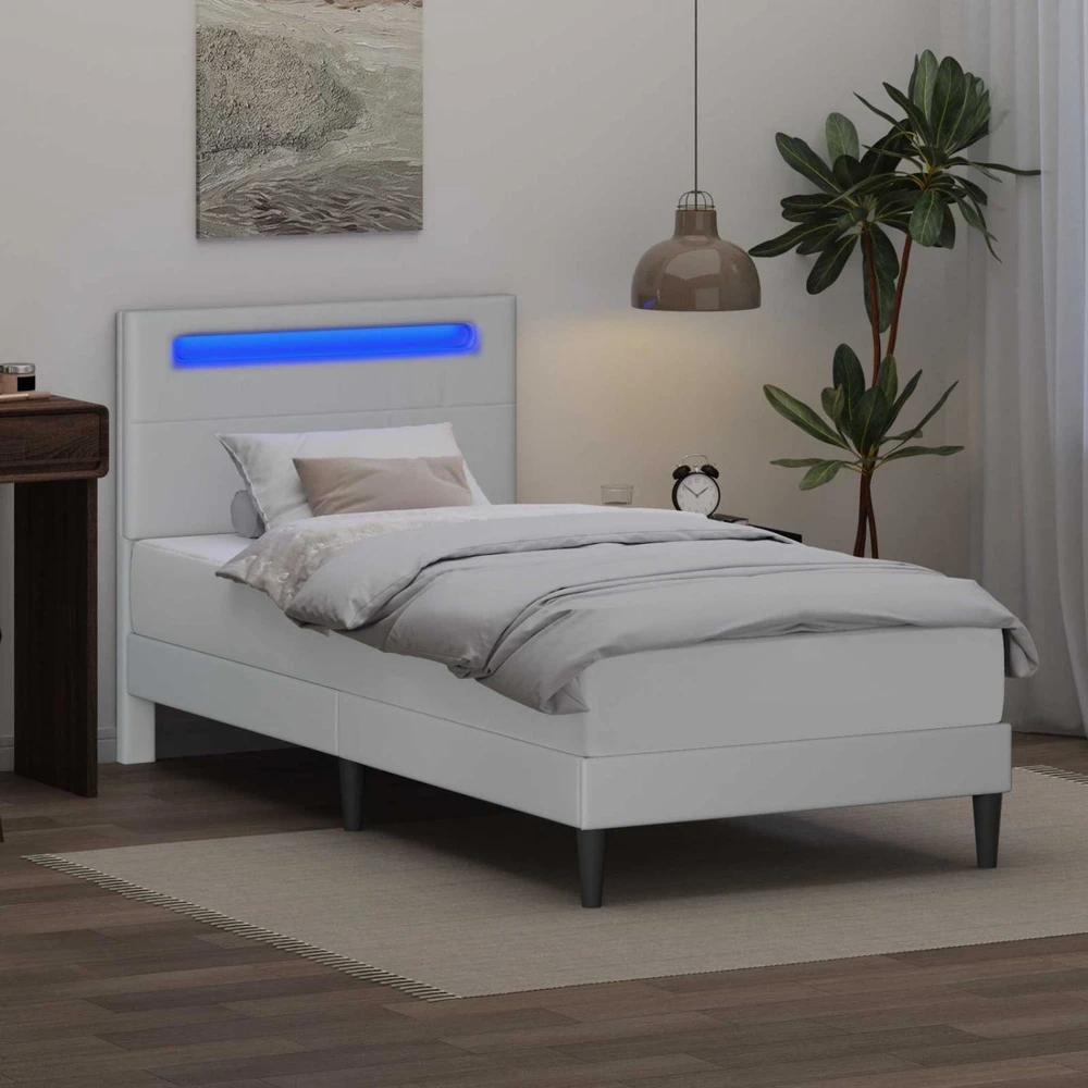 Lova Lovos rėmas su LED juostelėmis Balta 90 x 190 cm Dirbtinė oda