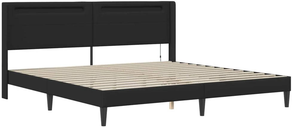 Lova Lovos rėmas su LED juostelėmis Juoda 180 x 200 cm Dirbtinė oda