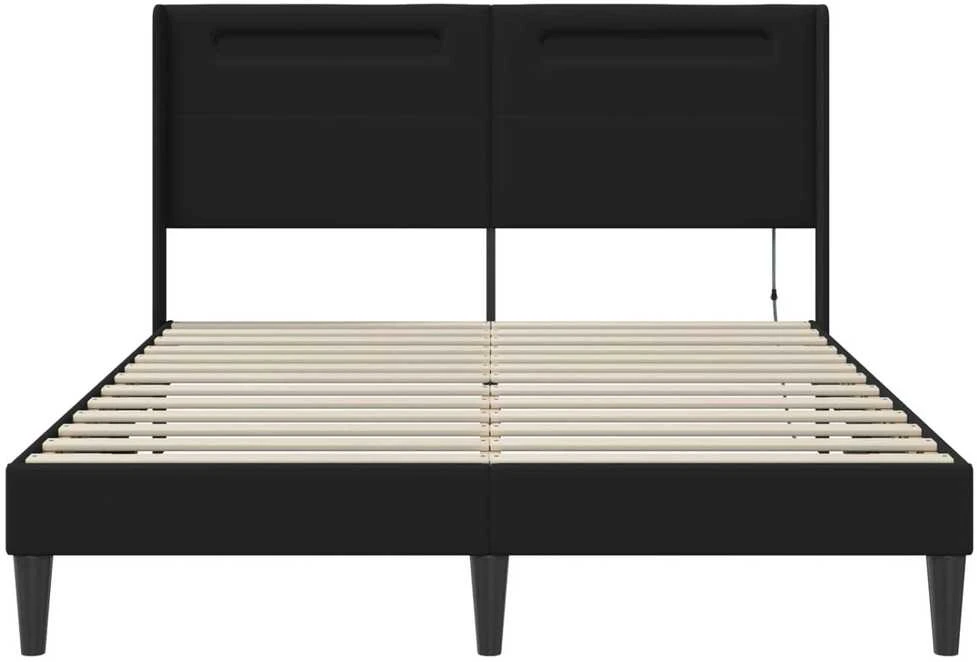 Lovos rėmas su LED juostelėmis Juoda 140 x 190 cm Dirbtinė oda
