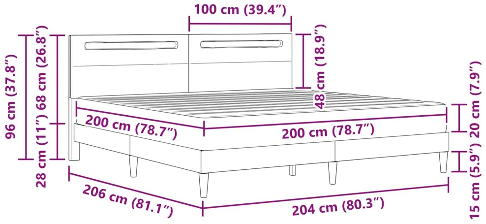Lovos rėmas su LED juostelėmis Juoda 200 x 200 cm Dirbtinė oda