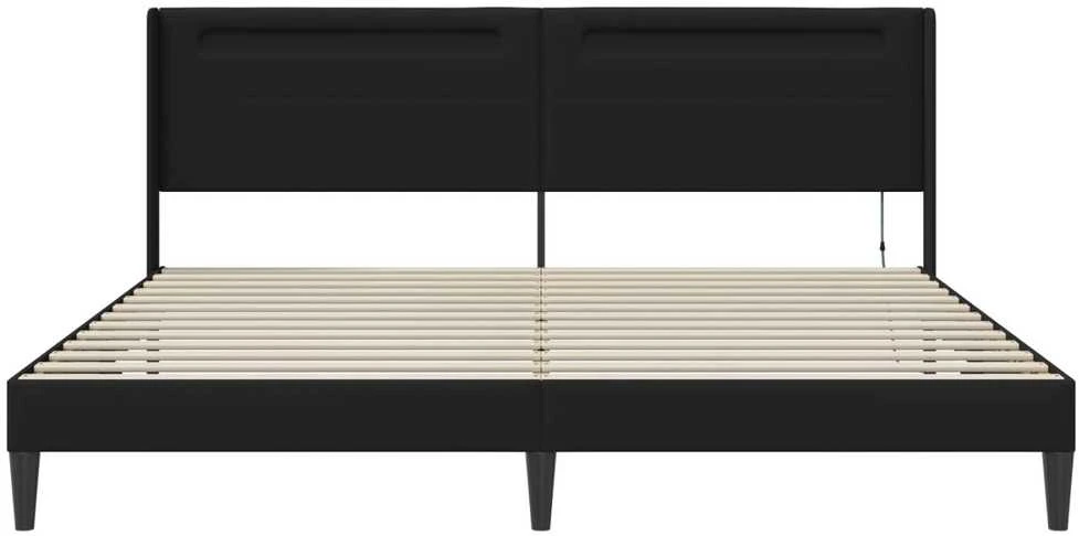 Lovos rėmas su LED juostelėmis Juoda 200 x 200 cm Dirbtinė oda