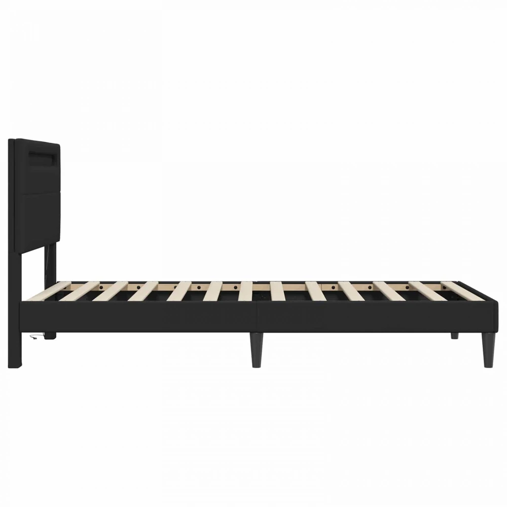 Lova Lovos rėmas su LED juostelėmis Juoda 100 x 200 cm Dirbtinė oda