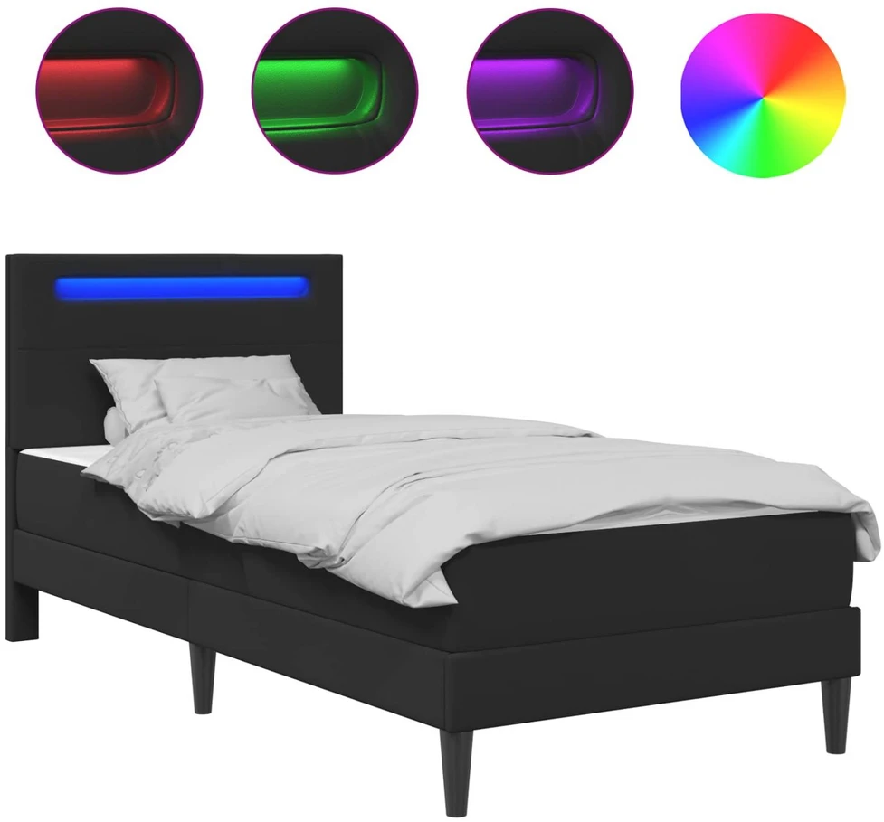 Lova Lovos rėmas su LED juostelėmis Juoda 90 x 190 cm Dirbtinė oda
