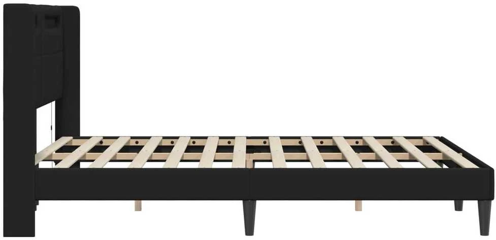 Lovos rėmas su LED juostelėmis Juoda 160 x 200 cm Dirbtinė oda