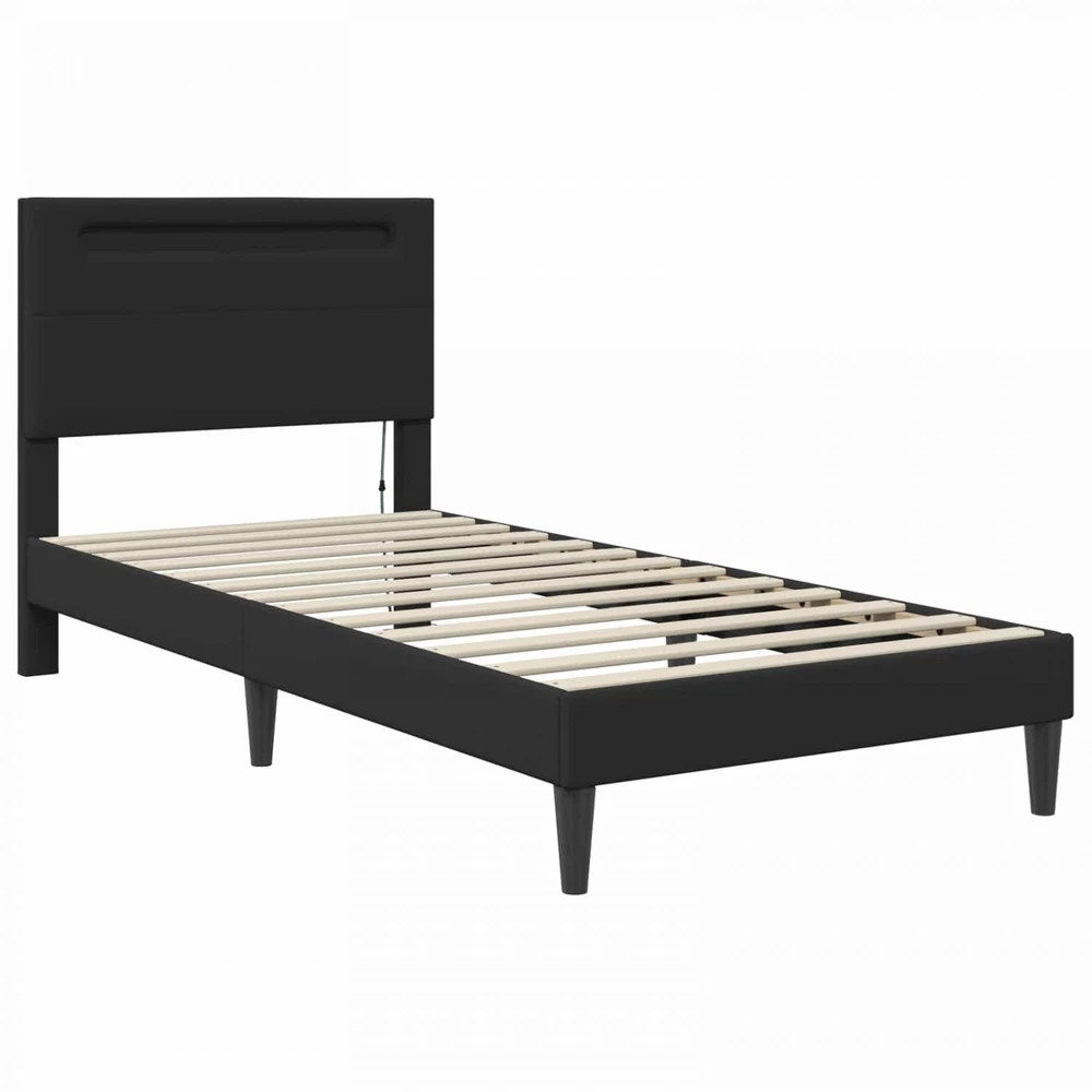 Lova Lovos rėmas su LED juostelėmis Juoda 90 x 200 cm Dirbtinė oda