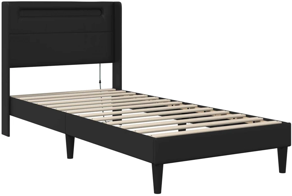 Lova Lovos rėmas su LED juostelėmis Juoda 90 x 190 cm Dirbtinė oda