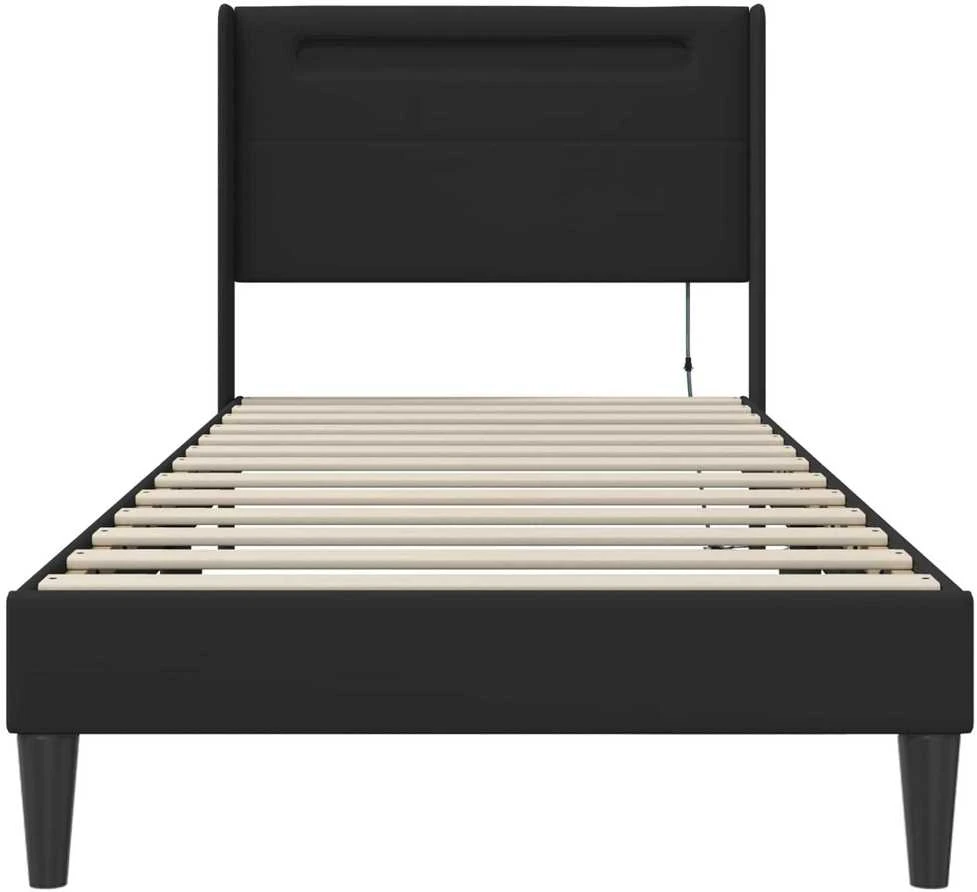 Lova Lovos rėmas su LED juostelėmis Juoda 90 x 190 cm Dirbtinė oda