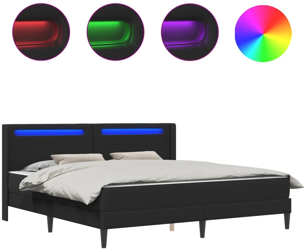 Lova Lovos rėmas su LED juostelėmis Juoda 180 x 200 cm Dirbtinė oda