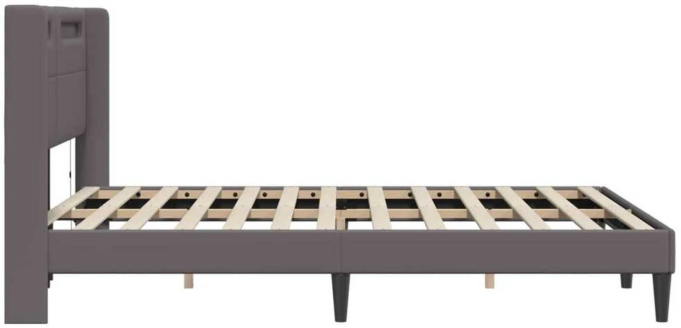 Lovos rėmas su LED juostelėmis Pilka 160 x 200 cm Dirbtinė oda