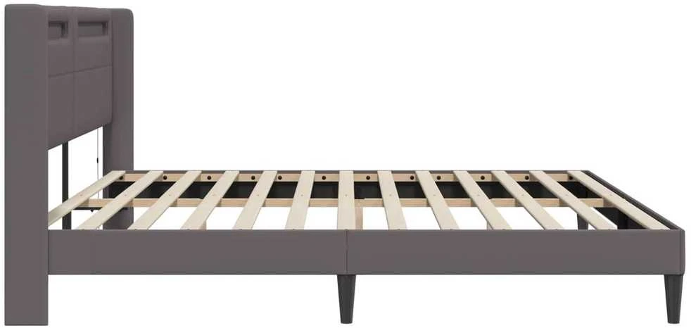 Lovos rėmas su LED juostelėmis Pilka 200 x 200 cm Dirbtinė oda