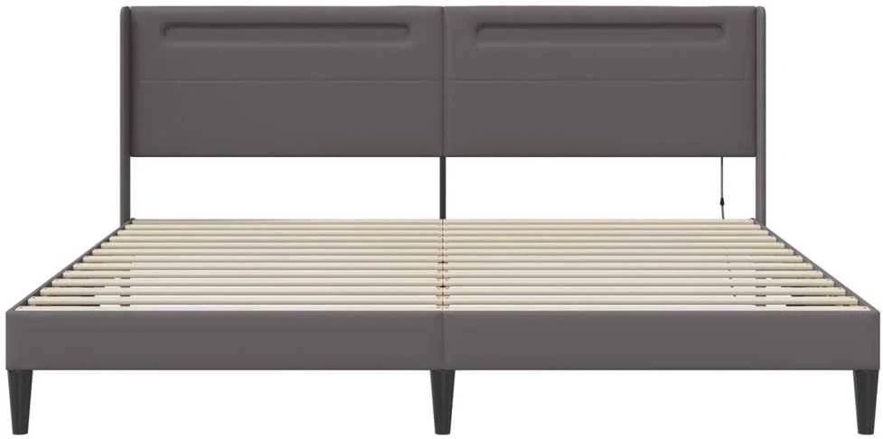 Lovos rėmas su LED juostelėmis Pilka 200 x 200 cm Dirbtinė oda